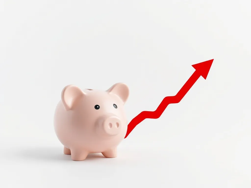 A minimalist composition showing a piggy bank and a chart wi