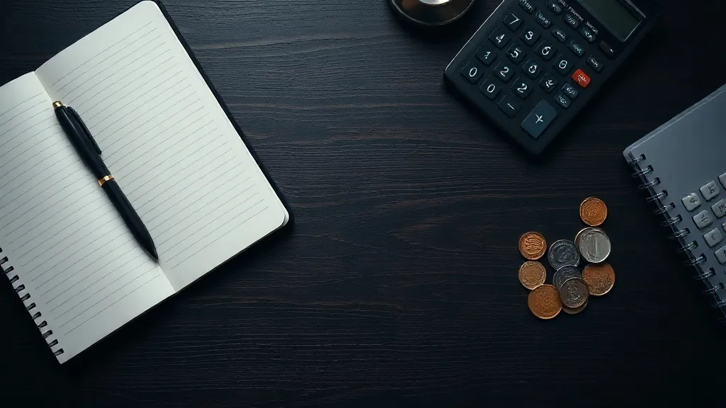 A high-quality top-down photo of a dark wooden desk with a n