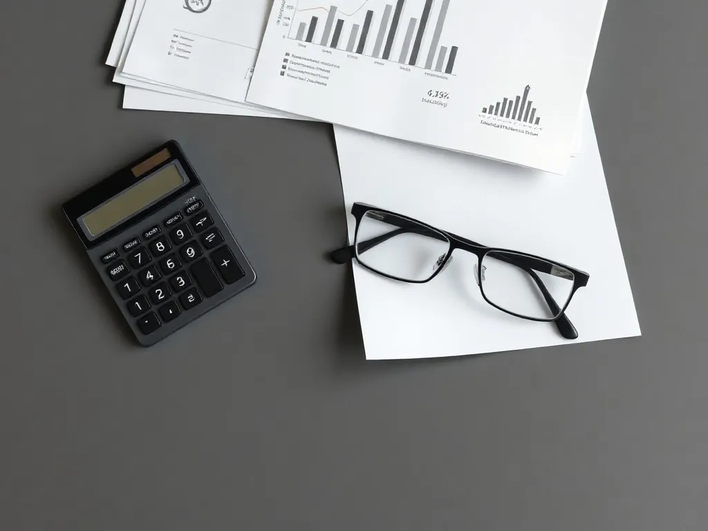 A minimalist still life of financial documents, a modern cal